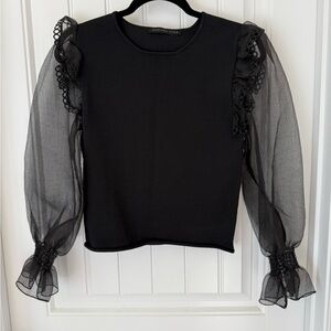 Anthropologie Endless Rose Black Sheer Sleeve Top NWOT